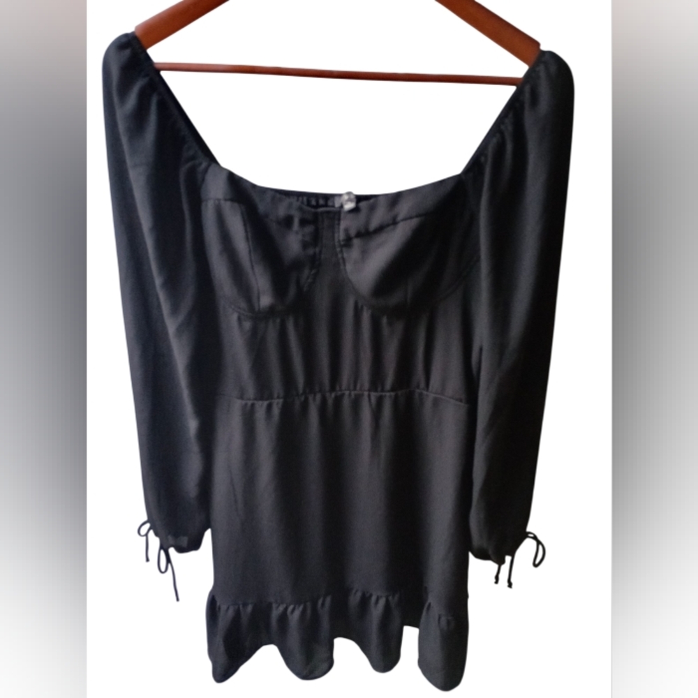 Lily Black Flowy Long Sleeve Ruffle Hem Dress Women's XL